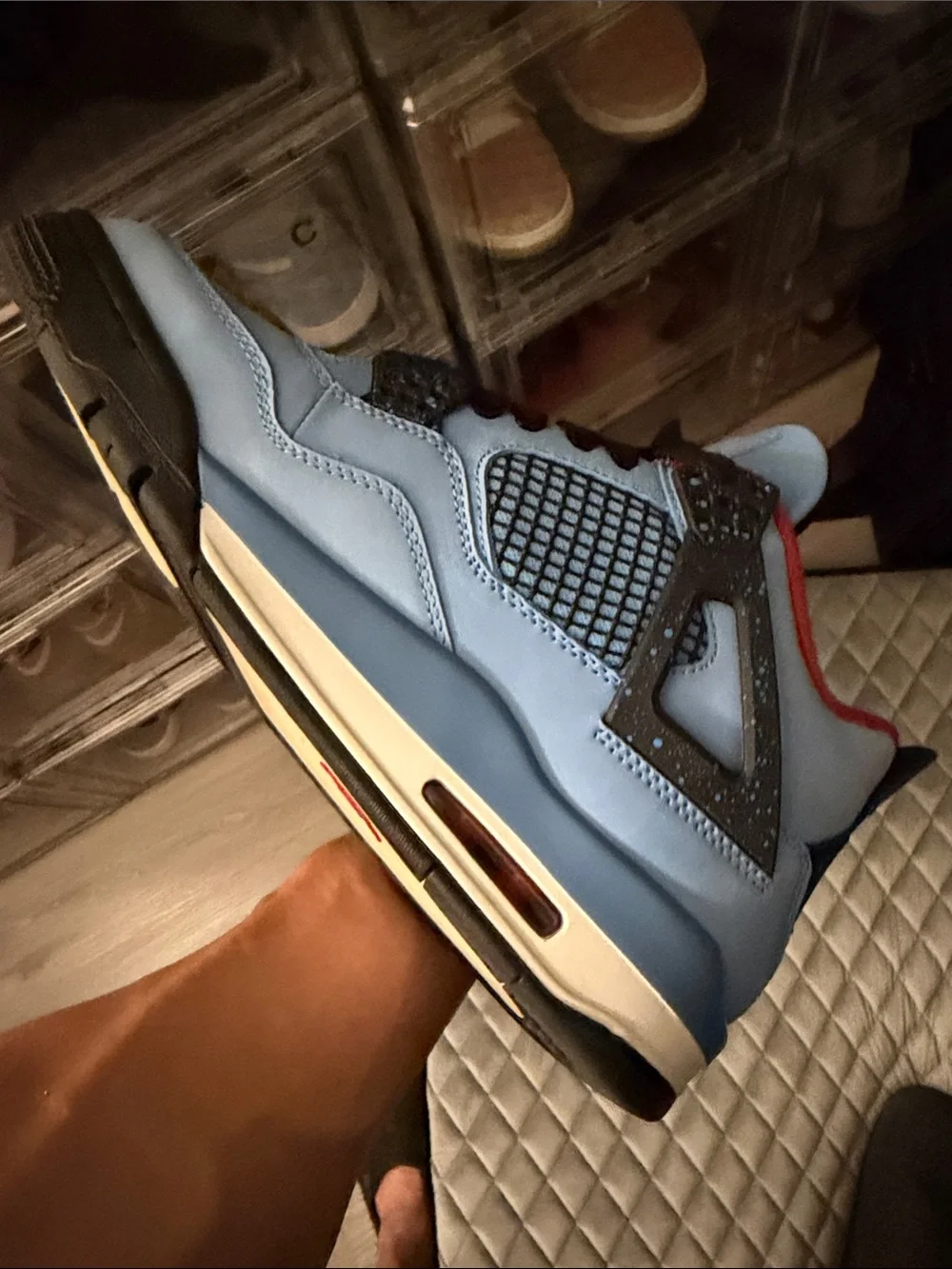Jordan Men’s Powder Blue and Black Sneakers with Red Lining